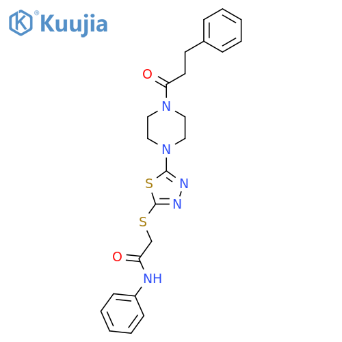 N-phenyl-2-({5-[4-(3-phenylpropanoyl)piperazin-1-yl]-1,3,4-thiadiazol-2-yl}sulfanyl)acetamide structure