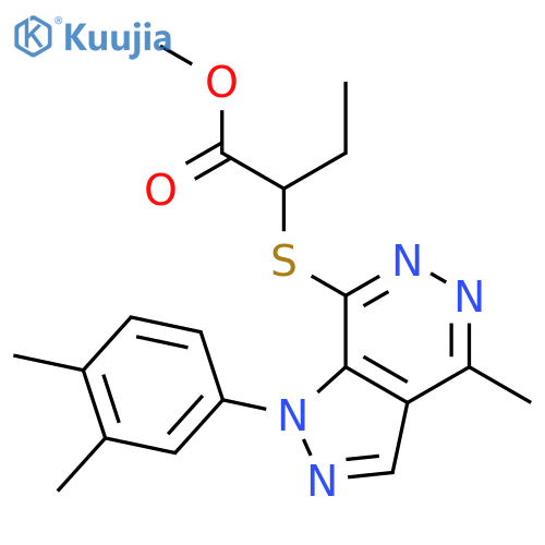 methyl 2-{1-(3,4-dimethylphenyl)-4-methyl-1H-pyrazolo3,4-dpyridazin-7-ylsulfanyl}butanoate structure