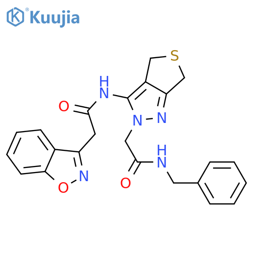 2-{3-2-(1,2-benzoxazol-3-yl)acetamido-2H,4H,6H-thieno3,4-cpyrazol-2-yl}-N-benzylacetamide structure
