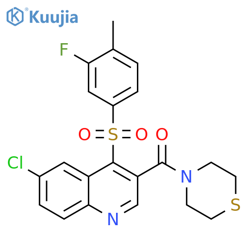 6-chloro-4-(3-fluoro-4-methylbenzenesulfonyl)-3-(thiomorpholine-4-carbonyl)quinoline structure
