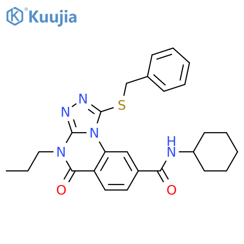 1-(benzylsulfanyl)-N-cyclohexyl-5-oxo-4-propyl-4H,5H-[1,2,4]triazolo[4,3-a]quinazoline-8-carboxamide structure