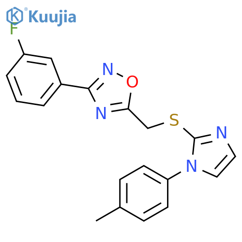 3-(3-fluorophenyl)-5-({[1-(4-methylphenyl)-1H-imidazol-2-yl]sulfanyl}methyl)-1,2,4-oxadiazole structure
