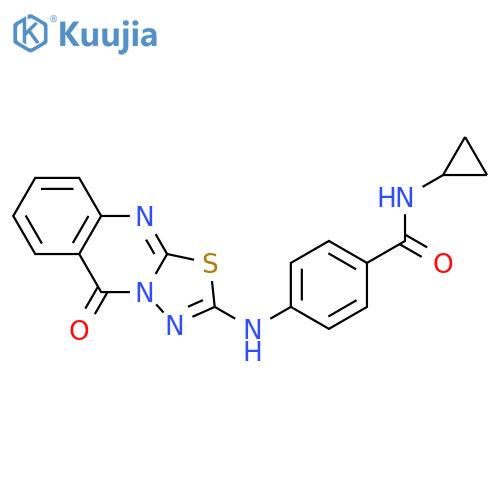N-cyclopropyl-4-({5-oxo-5H-[1,3,4]thiadiazolo[2,3-b]quinazolin-2-yl}amino)benzamide structure