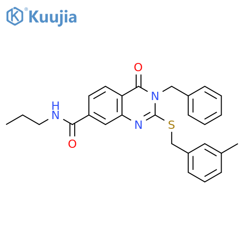 3-benzyl-2-{[(3-methylphenyl)methyl]sulfanyl}-4-oxo-N-propyl-3,4-dihydroquinazoline-7-carboxamide structure