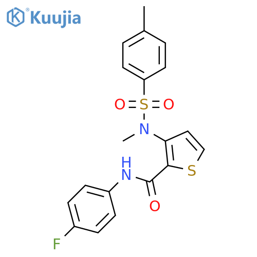 N-(4-fluorophenyl)-3-(N-methyl4-methylbenzenesulfonamido)thiophene-2-carboxamide structure