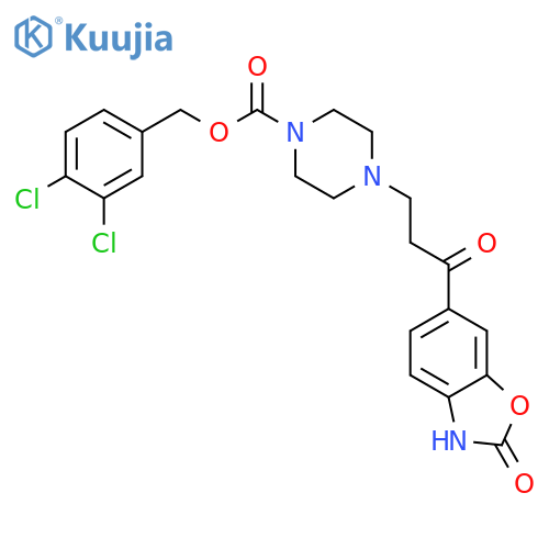 3,4-Dichlorobenzyl 4-(3-oxo-3-(2-oxo-2,3-dihydrobenzo[d]oxazol-6-yl)propyl)piperazine-1-carboxylate structure