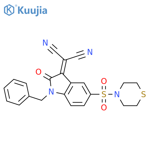 2-(1-Benzyl-2-oxo-5-(thiomorpholinosulfonyl)indolin-3-ylidenemalononitrile structure