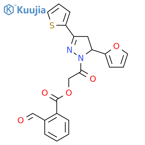 [2-[3-(Furan-2-yl)-5-thiophen-2-yl-3,4-dihydropyrazol-2-yl]-2-oxoethyl] 2-formylbenzoate structure