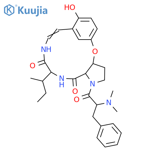 5,9-Metheno-9H-pyrrolo[3,2-b][1,5,8]oxadiazacyclopentadecine-13,16(1H,12H)-dione,1-[2-(dimethylamino)-1-oxo-3-phenylpropyl]-2,3,3a,14,15,16a-hexahydro-8-hydroxy-14-(1-methylpropyl)-(9CI) structure