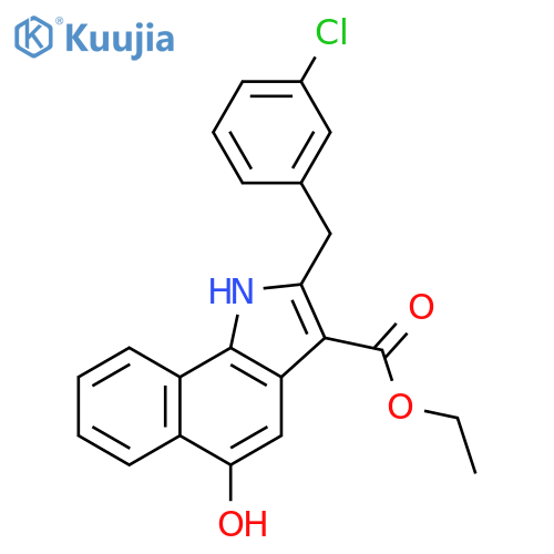 2-(3-chlorophenyl)methyl-5-hydroxy-1H-benzgindole-3-carboxylic acid, ethyl ester structure