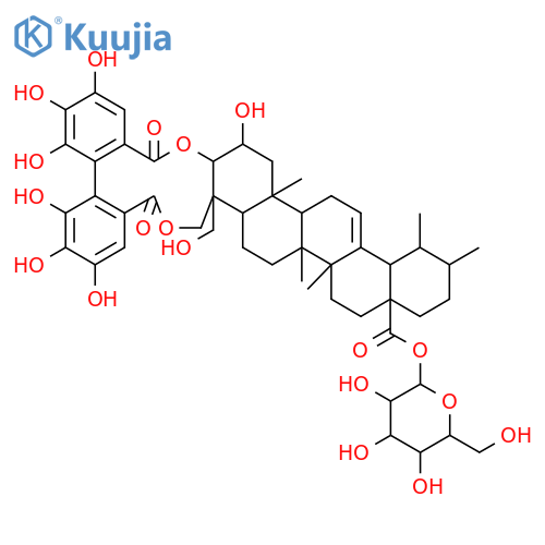 Urs-12-en-28-oic acid,3,23-[[(1S)-4,4',5,5',6,6'-hexahydroxy[1,1'-biphenyl]-2,2'-diyl]bis(carbonyloxy)]-2,24-dihydroxy-,b-D-glucopyranosyl ester, (2a,3b,4a)- (9CI) structure