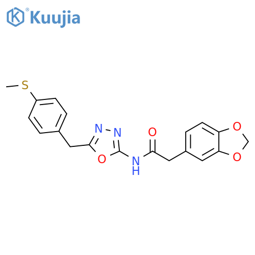 2-(2H-1,3-benzodioxol-5-yl)-N-(5-{[4-(methylsulfanyl)phenyl]methyl}-1,3,4-oxadiazol-2-yl)acetamide structure