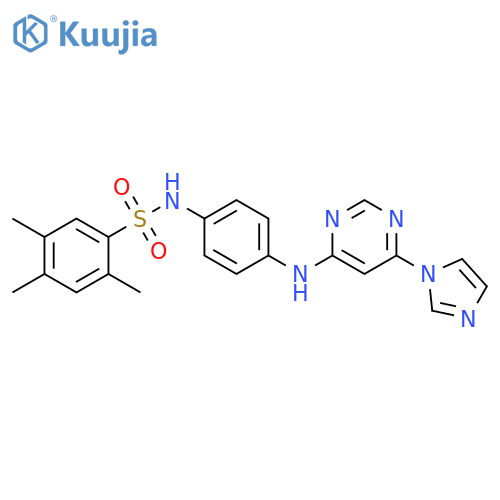 N-(4-{6-(1H-imidazol-1-yl)pyrimidin-4-ylamino}phenyl)-2,4,5-trimethylbenzene-1-sulfonamide structure