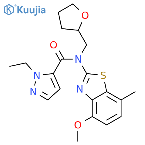 1-ethyl-N-(4-methoxy-7-methyl-1,3-benzothiazol-2-yl)-N-(oxolan-2-yl)methyl-1H-pyrazole-5-carboxamide structure