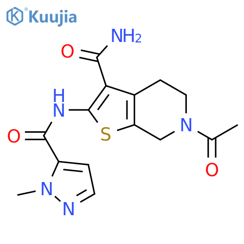 N-{6-acetyl-3-carbamoyl-4H,5H,6H,7H-thieno2,3-cpyridin-2-yl}-1-methyl-1H-pyrazole-5-carboxamide structure