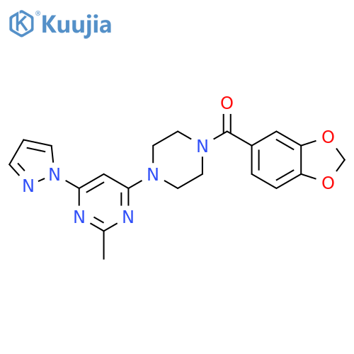 4-4-(2H-1,3-benzodioxole-5-carbonyl)piperazin-1-yl-2-methyl-6-(1H-pyrazol-1-yl)pyrimidine structure