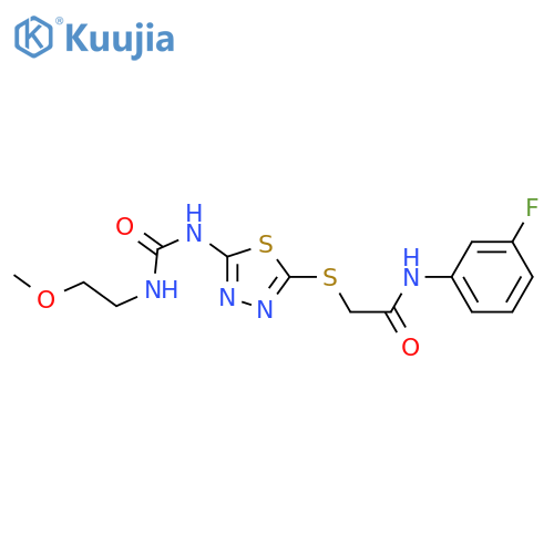 N-(3-fluorophenyl)-2-[(5-{[(2-methoxyethyl)carbamoyl]amino}-1,3,4-thiadiazol-2-yl)sulfanyl]acetamide structure