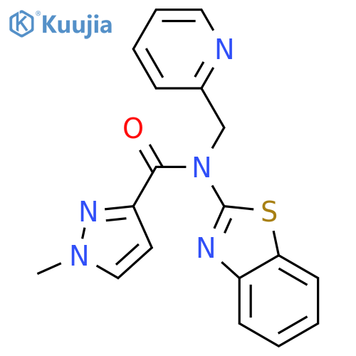 N-(1,3-benzothiazol-2-yl)-1-methyl-N-(pyridin-2-yl)methyl-1H-pyrazole-3-carboxamide structure