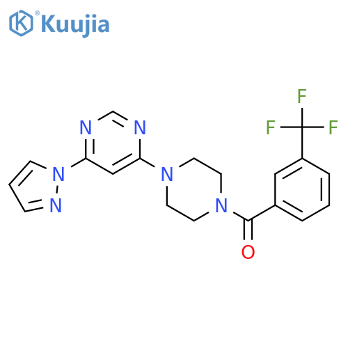 4-(1H-pyrazol-1-yl)-6-{4-3-(trifluoromethyl)benzoylpiperazin-1-yl}pyrimidine structure