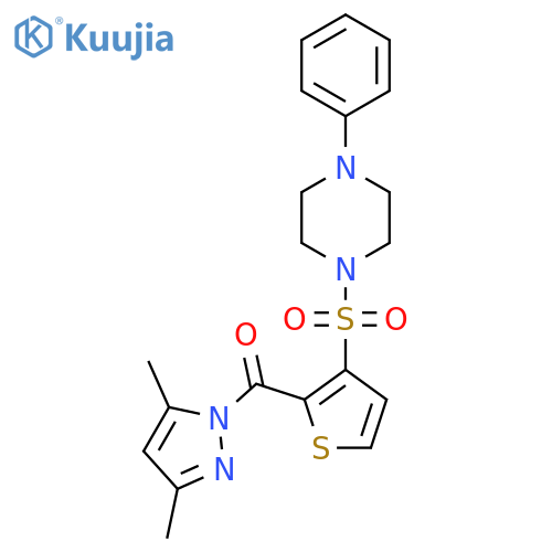 1-({2-[(3,5-dimethyl-1H-pyrazol-1-yl)carbonyl]-3-thienyl}sulfonyl)-4-phenylpiperazine structure