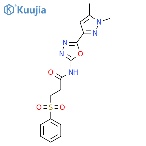 3-(benzenesulfonyl)-N-5-(1,5-dimethyl-1H-pyrazol-3-yl)-1,3,4-oxadiazol-2-ylpropanamide structure