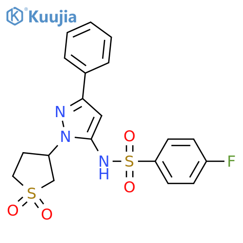 N-1-(1,1-dioxo-1lambda6-thiolan-3-yl)-3-phenyl-1H-pyrazol-5-yl-4-fluorobenzene-1-sulfonamide structure