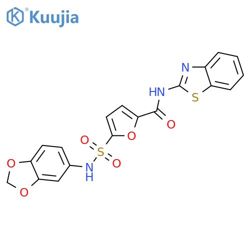 5-(2H-1,3-benzodioxol-5-yl)sulfamoyl-N-(1,3-benzothiazol-2-yl)furan-2-carboxamide structure