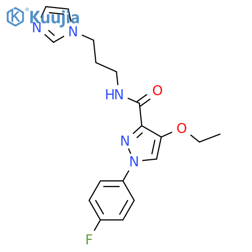 4-ethoxy-1-(4-fluorophenyl)-N-[3-(1H-imidazol-1-yl)propyl]-1H-pyrazole-3-carboxamide structure