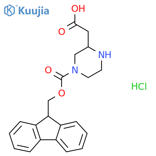 2-(4-(((9H-fluoren-9-yl)methoxy)carbonyl)piperazin-2-yl)acetic acid hydrochloride structure