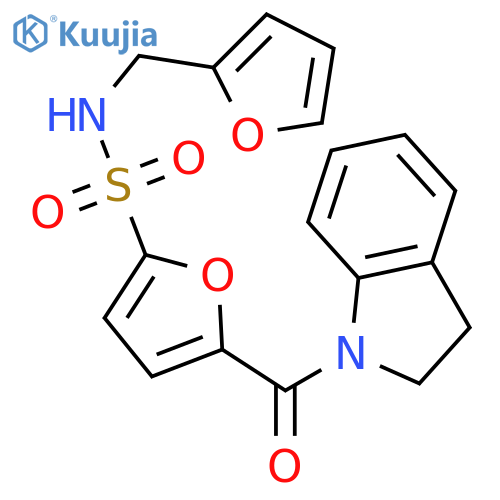5-(2,3-dihydro-1H-indole-1-carbonyl)-N-(furan-2-yl)methylfuran-2-sulfonamide structure
