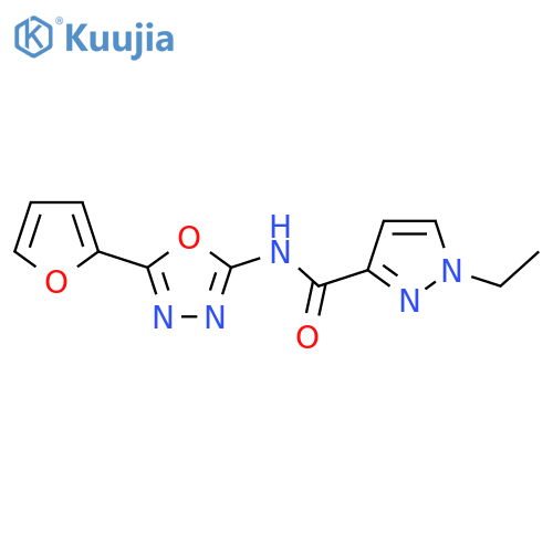 1-ethyl-N-5-(furan-2-yl)-1,3,4-oxadiazol-2-yl-1H-pyrazole-3-carboxamide structure
