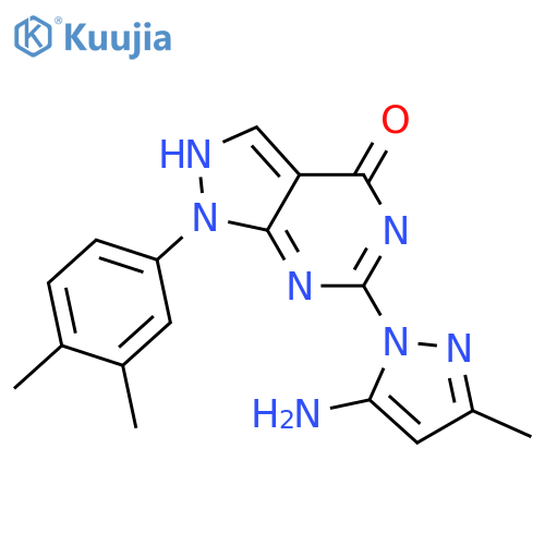 6-(5-amino-3-methyl-1H-pyrazol-1-yl)-1-(3,4-dimethylphenyl)-1H,4H,5H-pyrazolo[3,4-d]pyrimidin-4-one structure