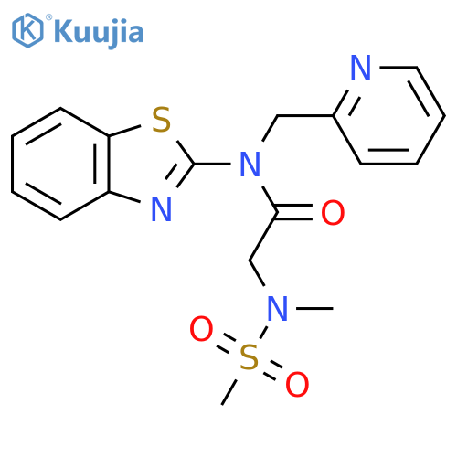 N-(1,3-benzothiazol-2-yl)-2-(N-methylmethanesulfonamido)-N-[(pyridin-2-yl)methyl]acetamide structure