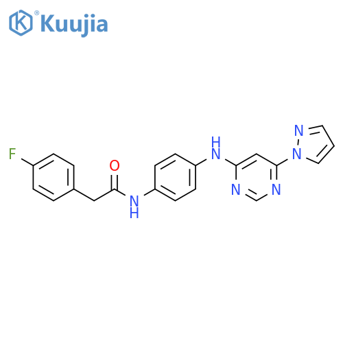 2-(4-fluorophenyl)-N-(4-{[6-(1H-pyrazol-1-yl)pyrimidin-4-yl]amino}phenyl)acetamide structure