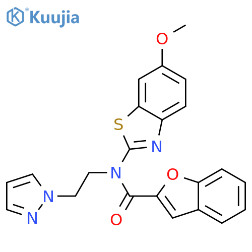 N-(6-methoxy-1,3-benzothiazol-2-yl)-N-2-(1H-pyrazol-1-yl)ethyl-1-benzofuran-2-carboxamide structure