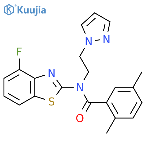 N-(4-fluoro-1,3-benzothiazol-2-yl)-2,5-dimethyl-N-2-(1H-pyrazol-1-yl)ethylbenzamide structure