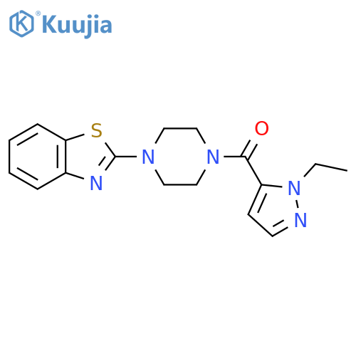 2-4-(1-ethyl-1H-pyrazole-5-carbonyl)piperazin-1-yl-1,3-benzothiazole structure