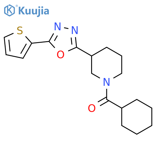 1-cyclohexanecarbonyl-3-5-(thiophen-2-yl)-1,3,4-oxadiazol-2-ylpiperidine structure