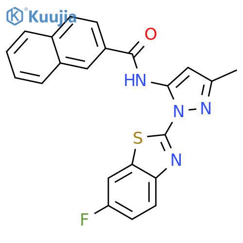 N-[1-(6-fluoro-1,3-benzothiazol-2-yl)-3-methyl-1H-pyrazol-5-yl]naphthalene-2-carboxamide structure