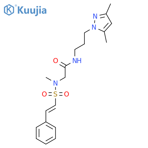 N-[3-(3,5-dimethylpyrazol-1-yl)propyl]-2-[methyl-[(E)-2-phenylethenyl]sulfonylamino]acetamide structure