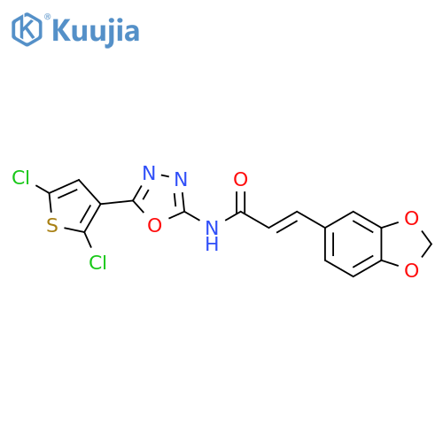 (2E)-3-(2H-1,3-benzodioxol-5-yl)-N-5-(2,5-dichlorothiophen-3-yl)-1,3,4-oxadiazol-2-ylprop-2-enamide structure