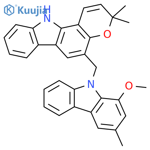 Pyrano[3,2-a]carbazole, 3,11-dihydro-5-[(1-methoxy-3-methyl-9H-carbazol-9-yl)methyl]-3,3-dimethyl- structure