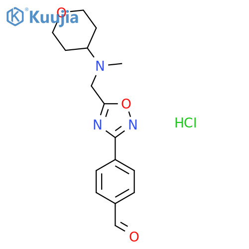 4-(5-{Methyl(tetrahydro-2H-pyran-4-yl)aminomethyl}-1,2,4-oxadiazol-3-yl)benzaldehyde hydrochloride structure