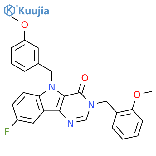 8-fluoro-3-[(2-methoxyphenyl)methyl]-5-[(3-methoxyphenyl)methyl]-3H,4H,5H-pyrimido[5,4-b]indol-4-one structure
