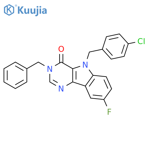 3-benzyl-5-[(4-chlorophenyl)methyl]-8-fluoro-3H,4H,5H-pyrimido[5,4-b]indol-4-one structure