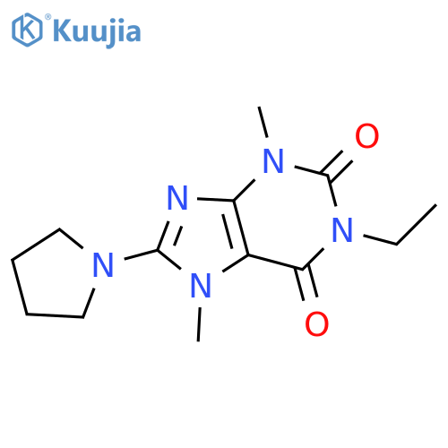 1-ethyl-3,7-dimethyl-8-(pyrrolidin-1-yl)-2,3,6,7-tetrahydro-1H-purine-2,6-dione structure