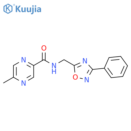 5-methyl-N-(3-phenyl-1,2,4-oxadiazol-5-yl)methylpyrazine-2-carboxamide structure