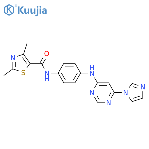 N-(4-{6-(1H-imidazol-1-yl)pyrimidin-4-ylamino}phenyl)-2,4-dimethyl-1,3-thiazole-5-carboxamide structure