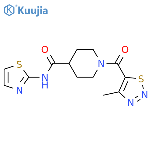 1-(4-methyl-1,2,3-thiadiazole-5-carbonyl)-N-(1,3-thiazol-2-yl)piperidine-4-carboxamide structure