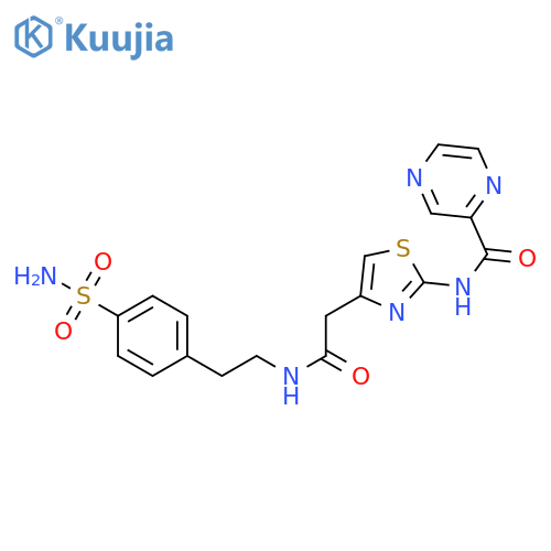 N-4-({2-(4-sulfamoylphenyl)ethylcarbamoyl}methyl)-1,3-thiazol-2-ylpyrazine-2-carboxamide structure